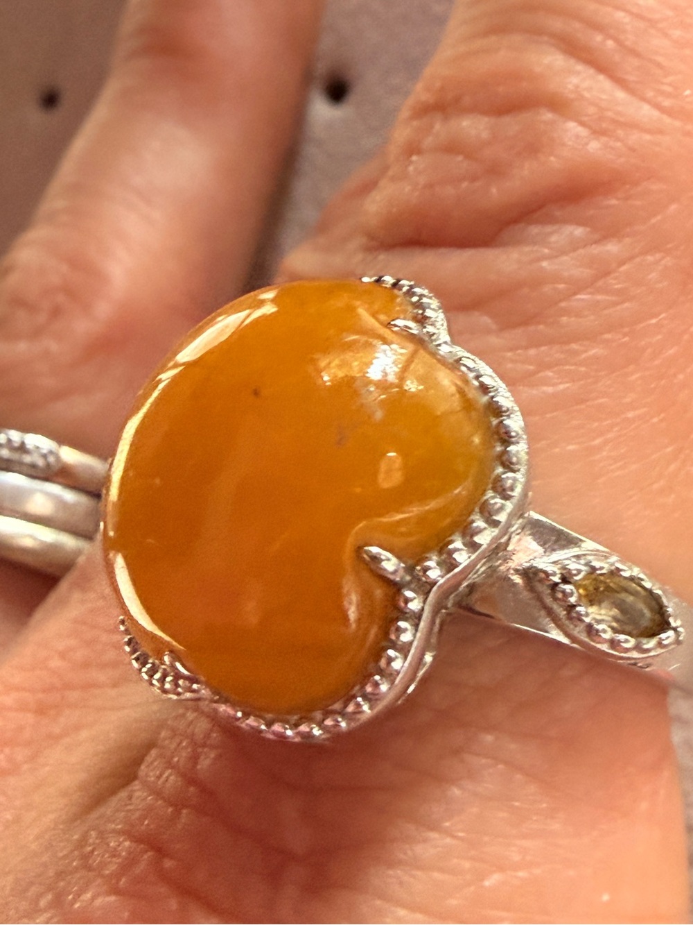 D'Joy Yellow Jade and Brazilian Citrine Cherry Blossom Ring, Sterling Silver
